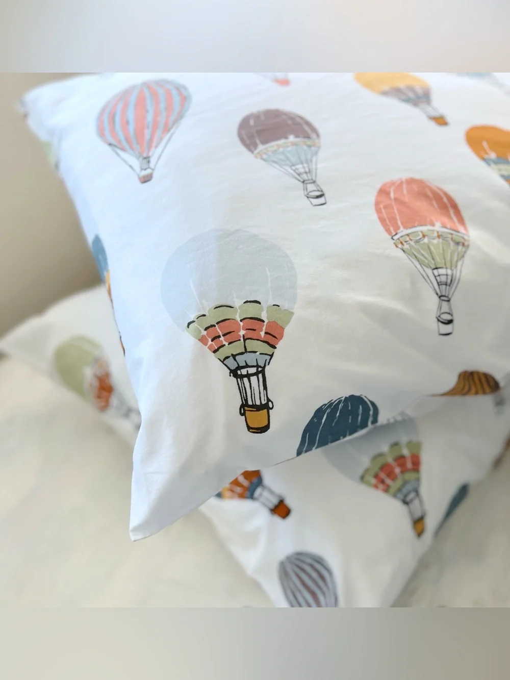 2 Garnet Hill Up In The Air STANDARD Pillowcases Hot Air Balloon Cotton Colorful